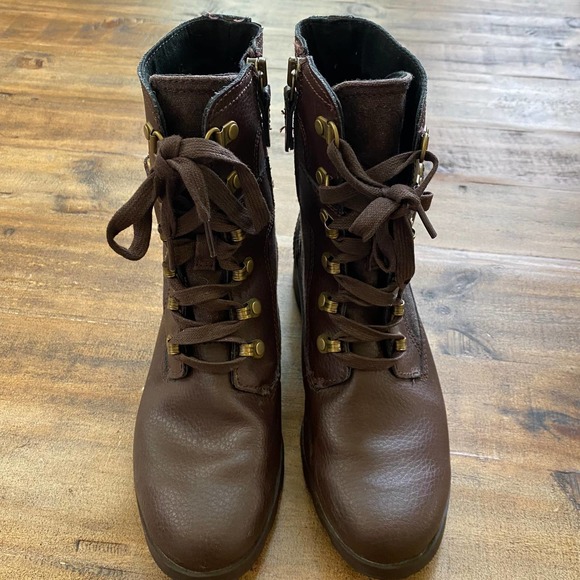 Sorel Brown Emelie Conquest Waterproof Leather Lace Up Combat Boots Size 5 - Picture 2 of 11